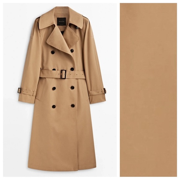 NWT. Massimo Dutti Camel Cotton Blend Voluminous Trench Coat with Belt. Size S. - Picture 6 of 13